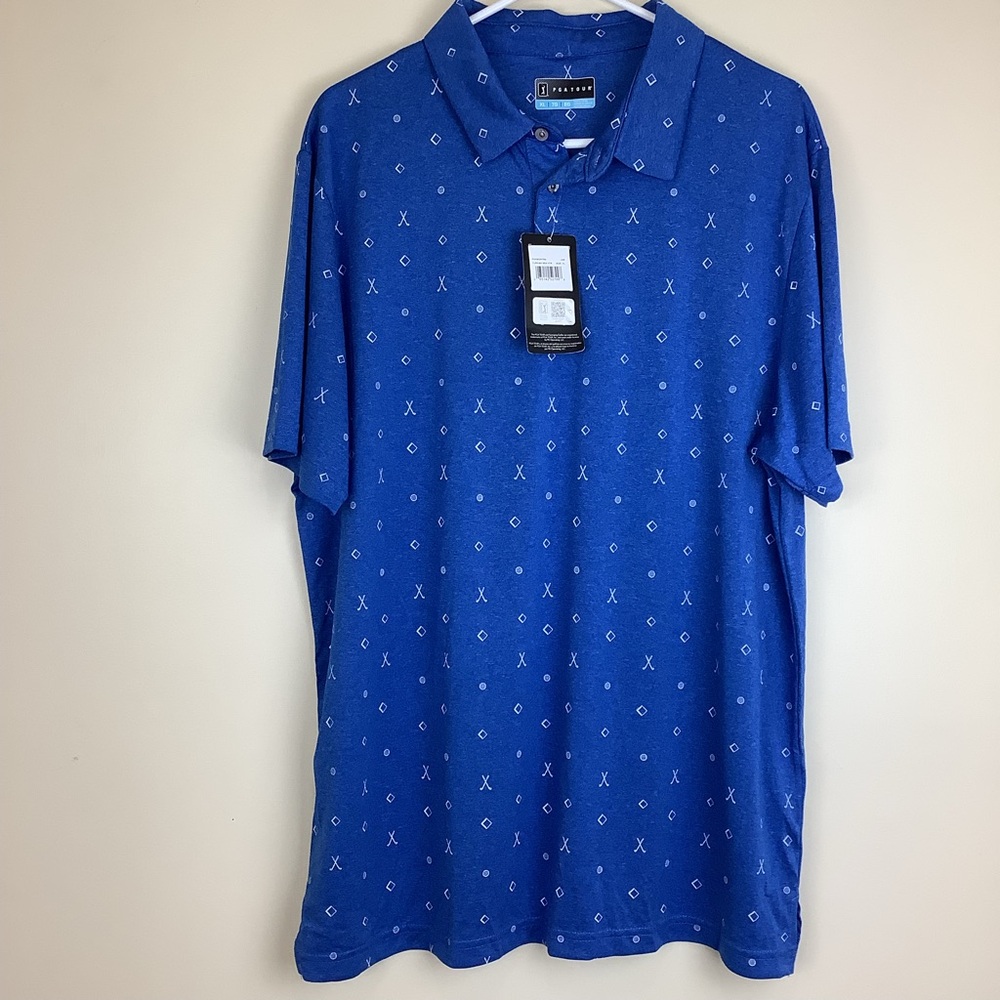 PGA Tour Polo Shirt Men XL Blue Golf Club Pattern Short Sleeve Performance NWT